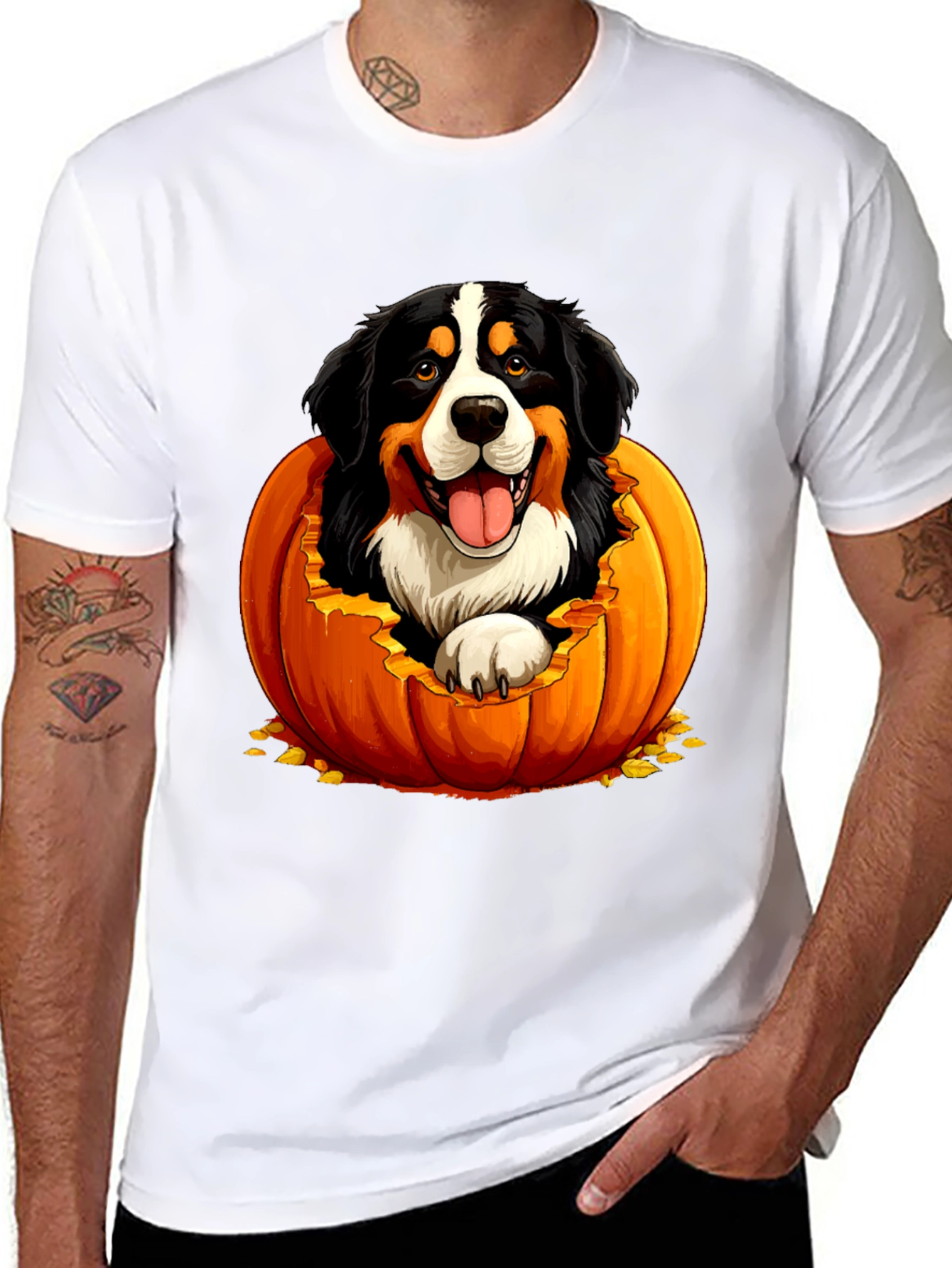 Camiseta Negra con Diseño de Perro en Calabaza