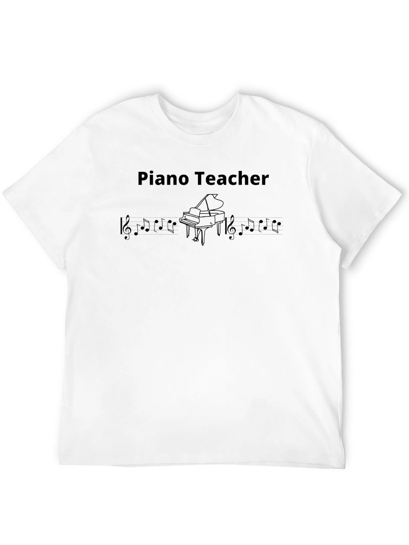 Camiseta Negra Profesor de Piano con Notas Musicales