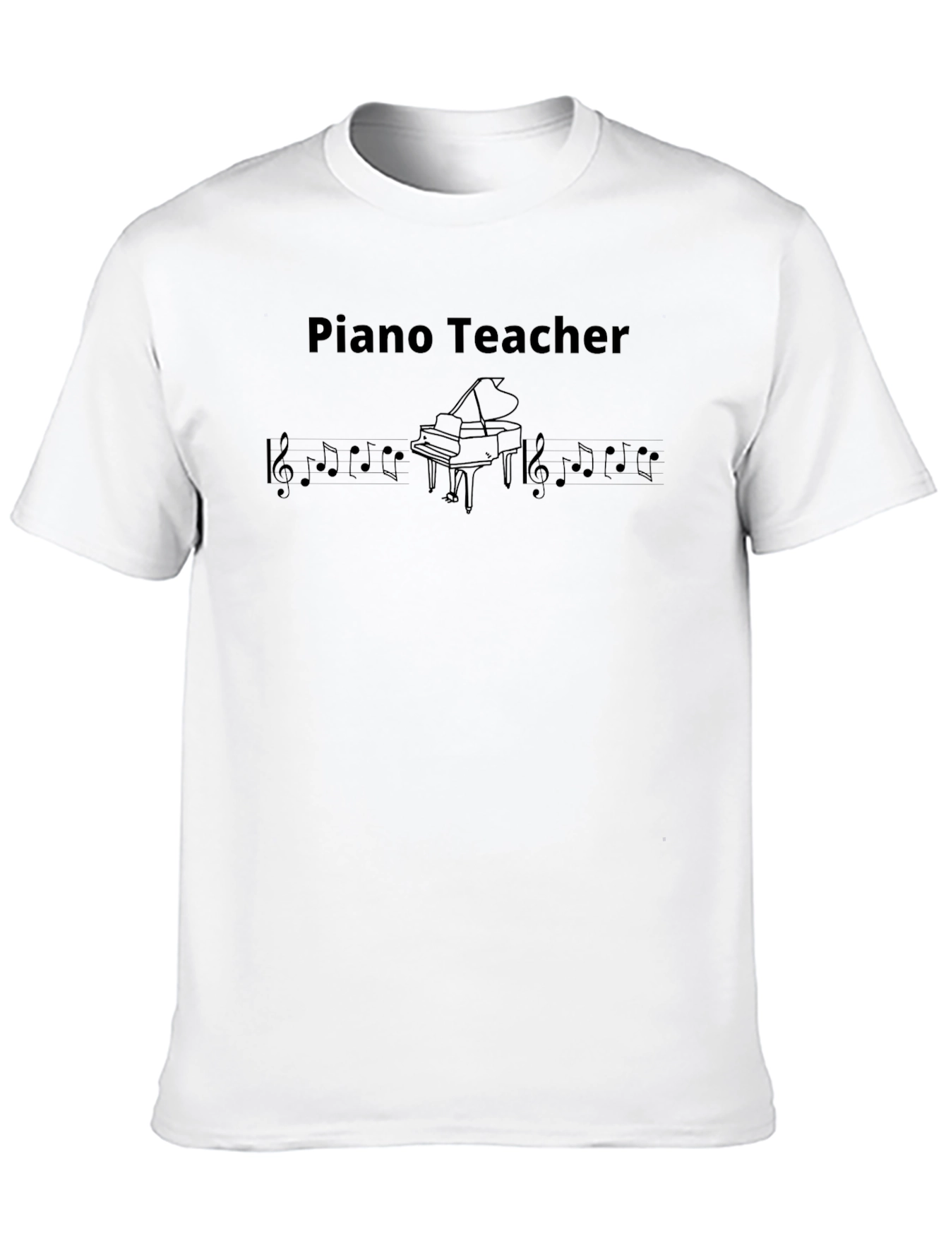 Camiseta Negra Profesor de Piano con Notas Musicales
