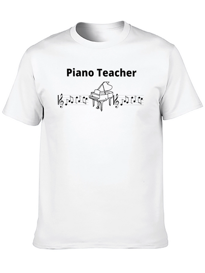 Camiseta Negra Profesor de Piano con Notas Musicales
