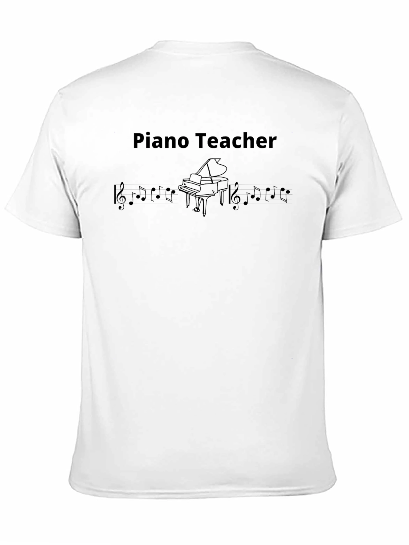 Camiseta Negra Profesor de Piano con Notas Musicales