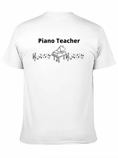 Camiseta Negra Profesor de Piano con Notas Musicales
