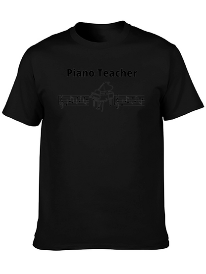 Camiseta Negra Profesor de Piano con Notas Musicales