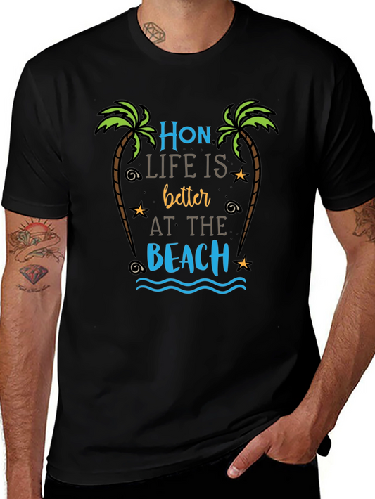 Camiseta Negra con Diseño de Playa Hon Life Is Better