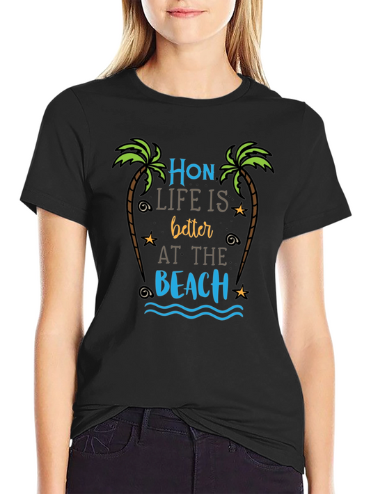 Camiseta Negra con Diseño de Playa Hon Life Is Better