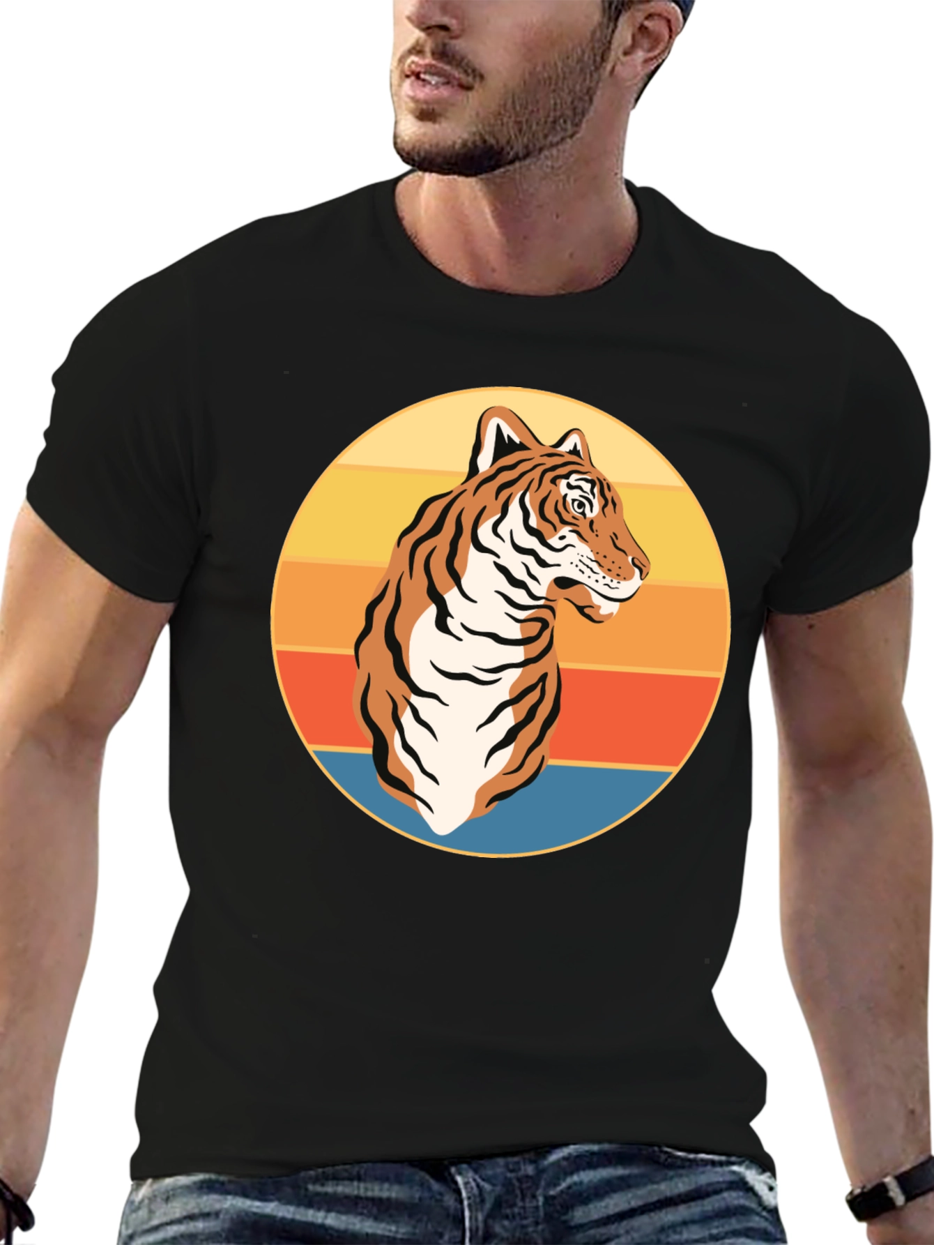 Camiseta Negra con Tigre Retro