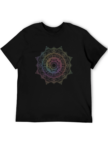 Camiseta Negra Mandala Arcoíris Diseño Único