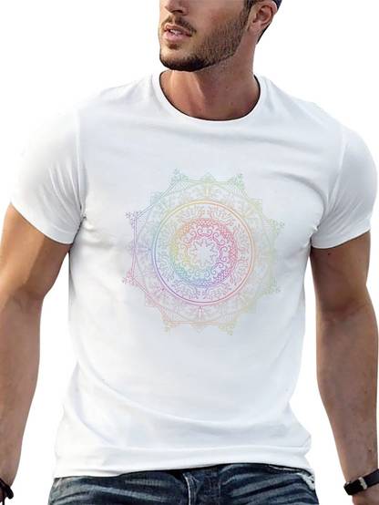 Camiseta Negra Mandala Arcoíris Diseño Único