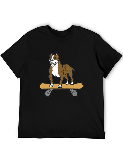 Camiseta Negra con Diseño de Perro Pitbull en Skate