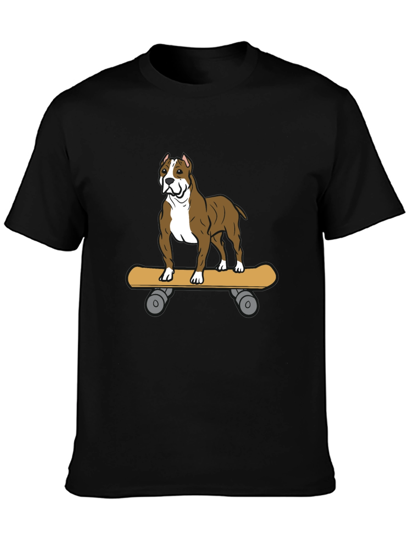 Camiseta Negra con Diseño de Perro Pitbull en Skate