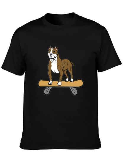 Camiseta Negra con Diseño de Perro Pitbull en Skate