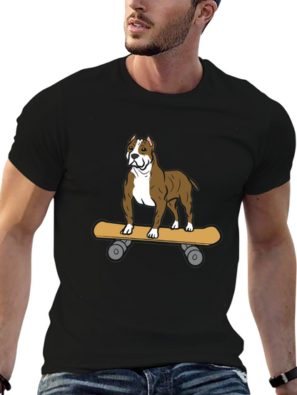 Camiseta Negra con Diseño de Perro Pitbull en Skate