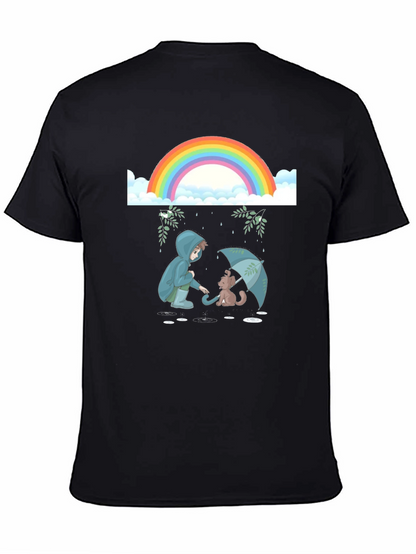 Camiseta Negra con Diseño de Arcoíris y Lluvia