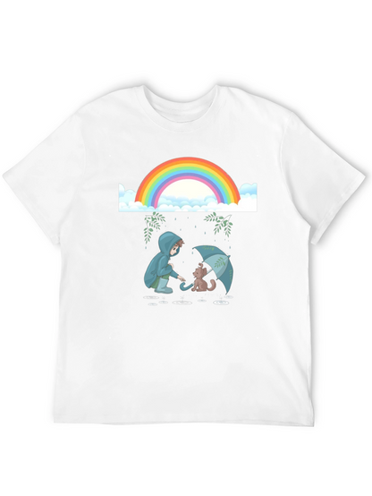 Camiseta Negra con Diseño de Arcoíris y Lluvia