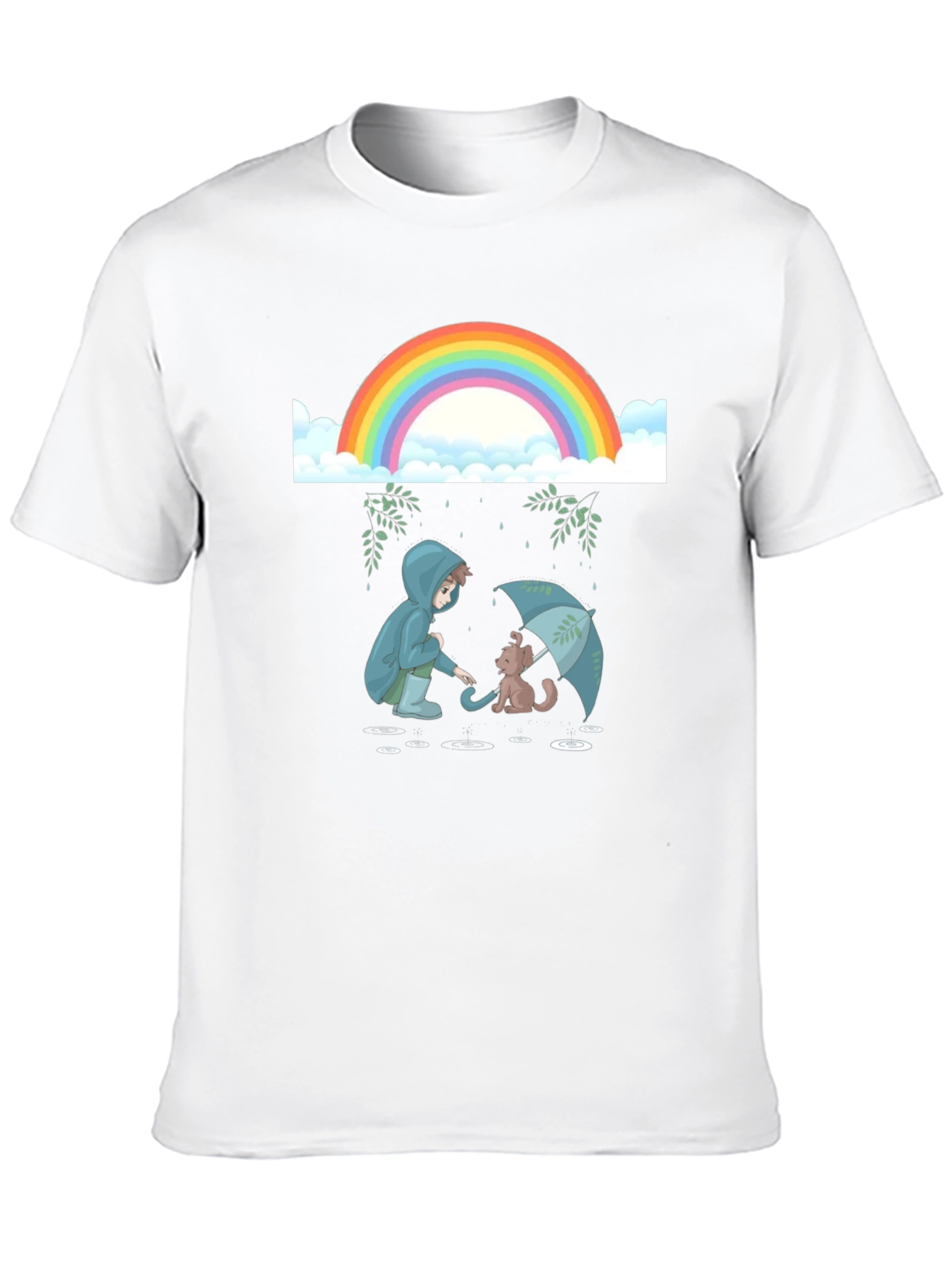 Camiseta Negra con Diseño de Arcoíris y Lluvia