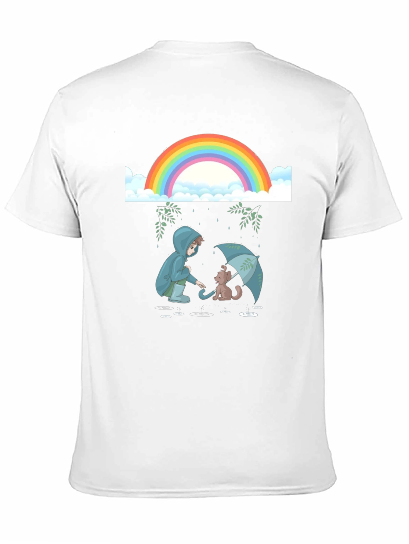 Camiseta Negra con Diseño de Arcoíris y Lluvia