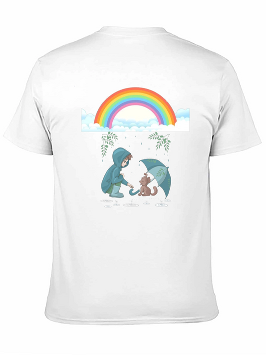 Camiseta Negra con Diseño de Arcoíris y Lluvia