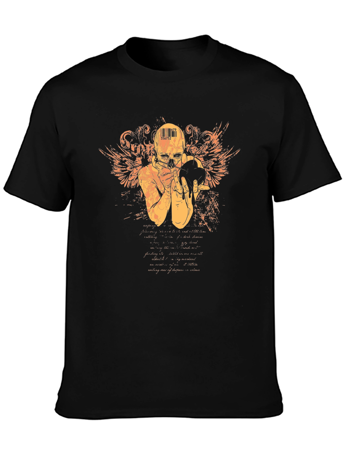Camiseta Negra con Diseño de Cráneo y Alas