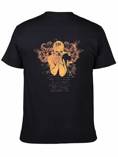 Camiseta Negra con Diseño de Cráneo y Alas