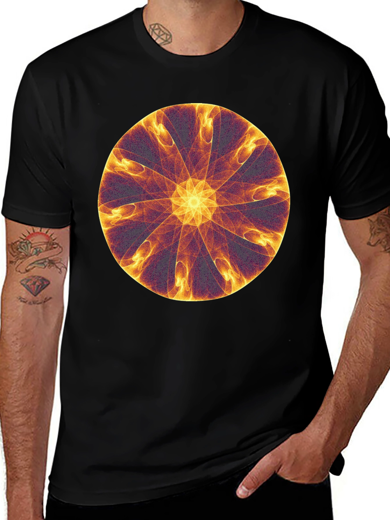 Camiseta Negra con Diseño Mandala Abstracto