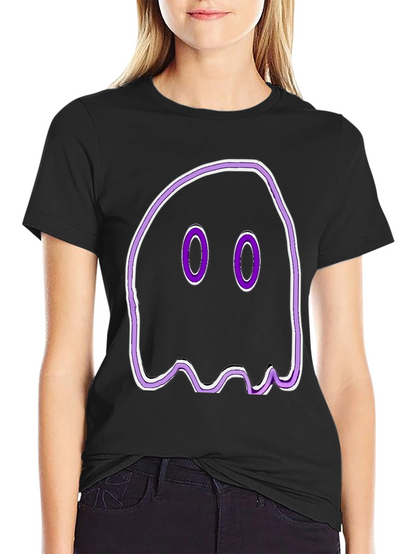Camiseta Negra con Diseño de Fantasma Morado