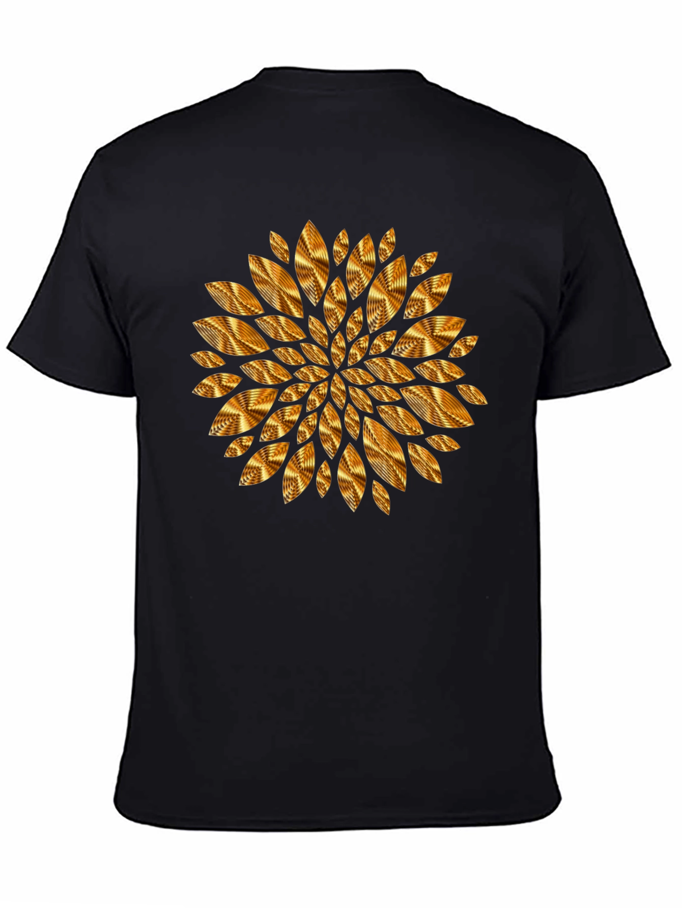 Camiseta Negra con Diseño Floral Dorado