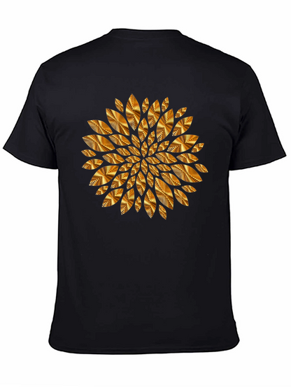 Camiseta Negra con Diseño Floral Dorado