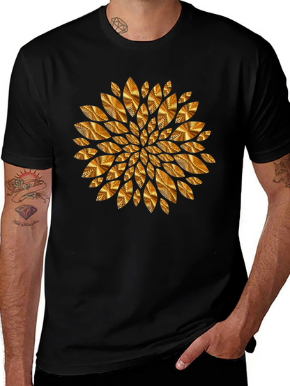 Camiseta Negra con Diseño Floral Dorado