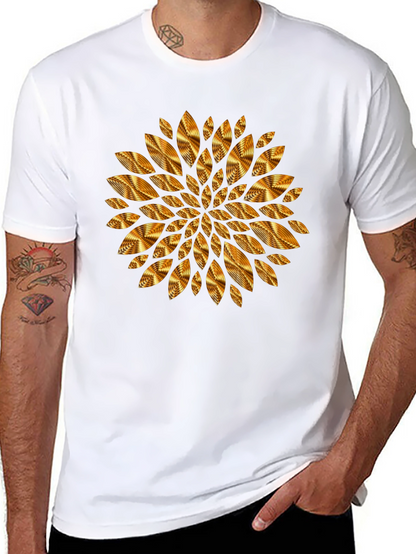 Camiseta Negra con Diseño Floral Dorado
