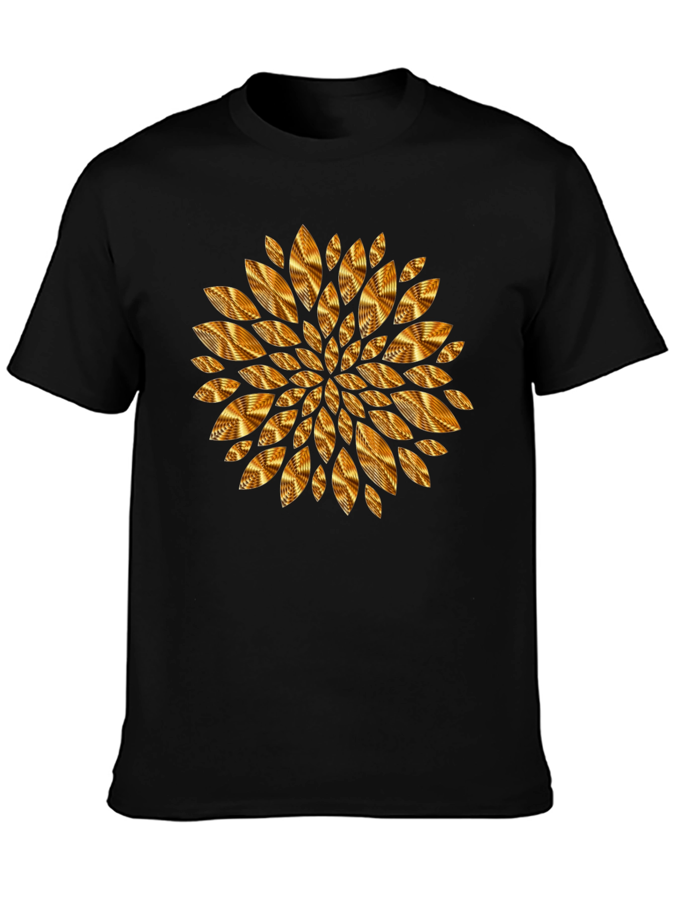 Camiseta Negra con Diseño Floral Dorado