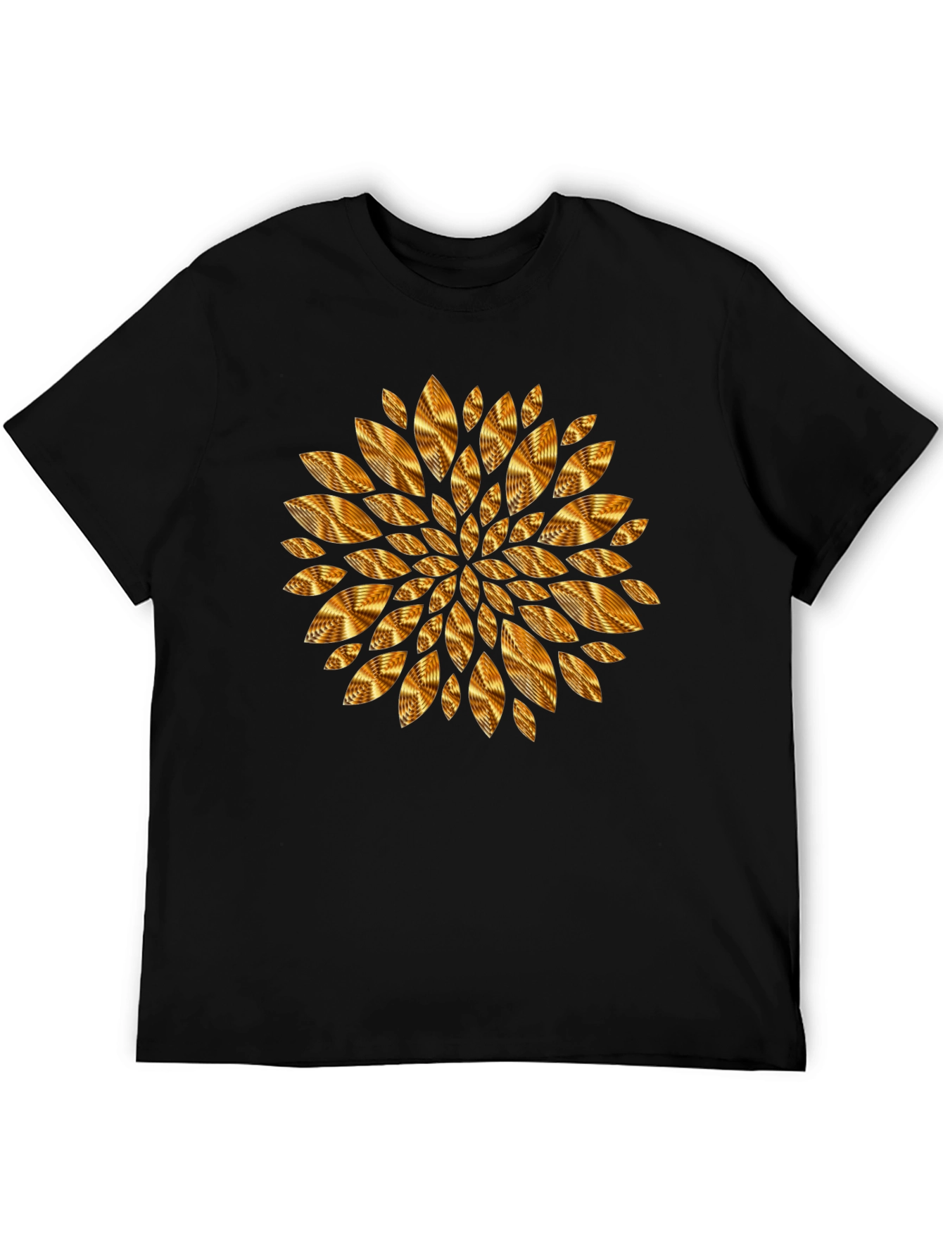 Camiseta Negra con Diseño Floral Dorado