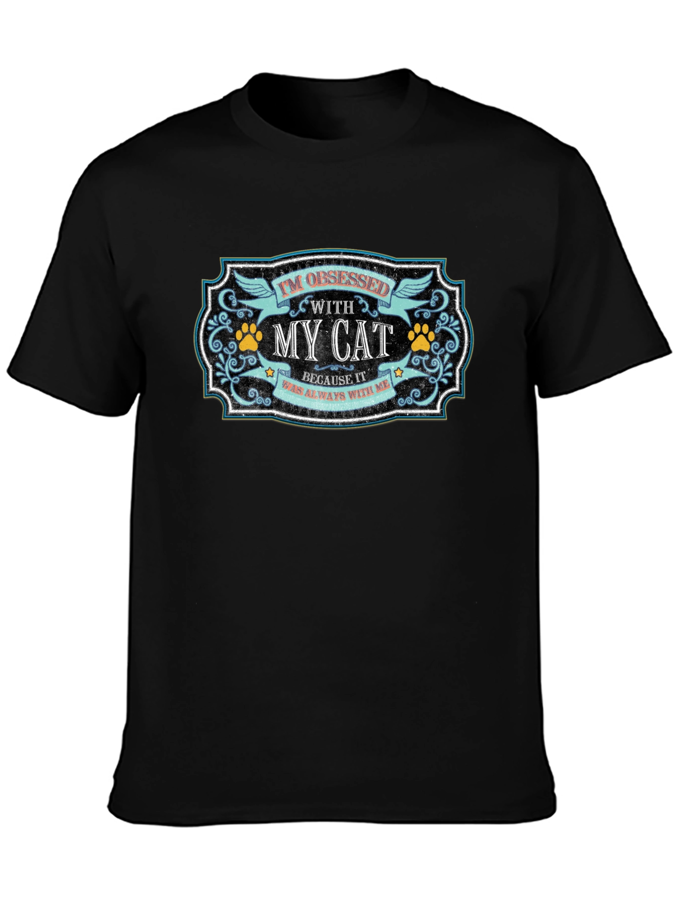 Camiseta Negra Obsesionado con Mi Gato
