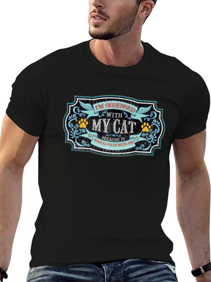 Camiseta Negra Obsesionado con Mi Gato