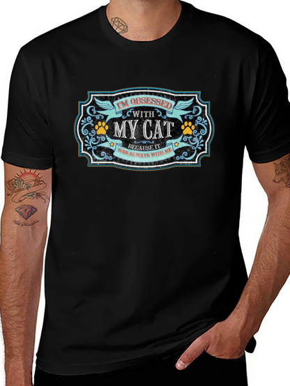 Camiseta Negra Obsesionado con Mi Gato