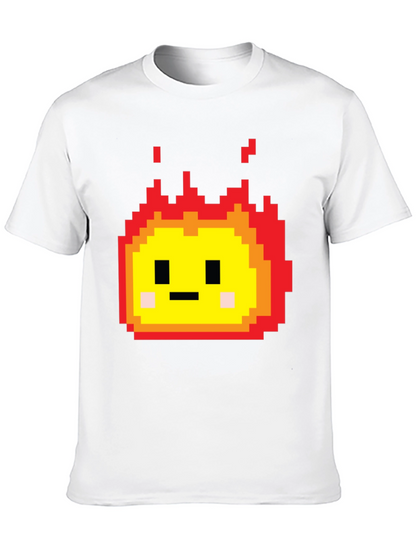 Camiseta Negra con Diseño Pixel de Fuego