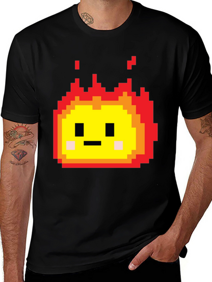 Camiseta Negra con Diseño Pixel de Fuego
