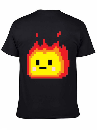 Camiseta Negra con Diseño Pixel de Fuego