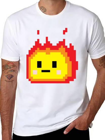 Camiseta Negra con Diseño Pixel de Fuego