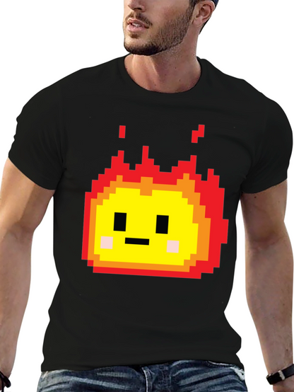 Camiseta Negra con Diseño Pixel de Fuego
