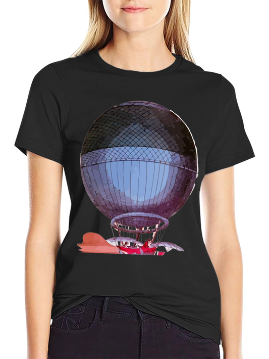 Camiseta Negra con Diseño de Globo Aerostático Vintage