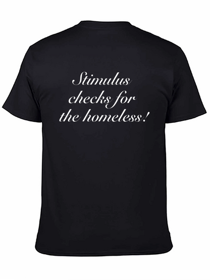 Camiseta Hombre Negra Cheques Estímulo para los Sin Techo