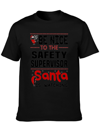 Camiseta Negra con Diseño Navideño de Seguridad
