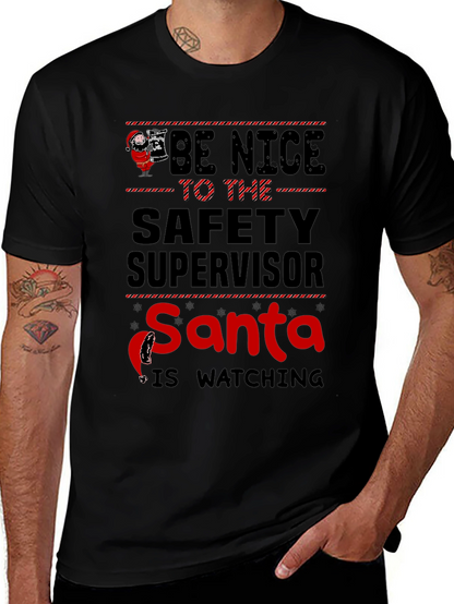 Camiseta Negra con Diseño Navideño de Seguridad