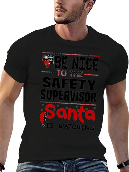 Camiseta Negra con Diseño Navideño de Seguridad