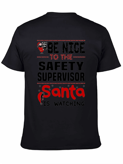 Camiseta Negra con Diseño Navideño de Seguridad