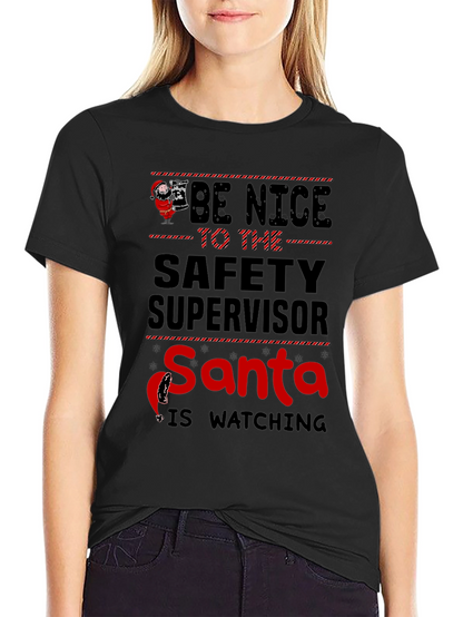 Camiseta Negra con Diseño Navideño de Seguridad