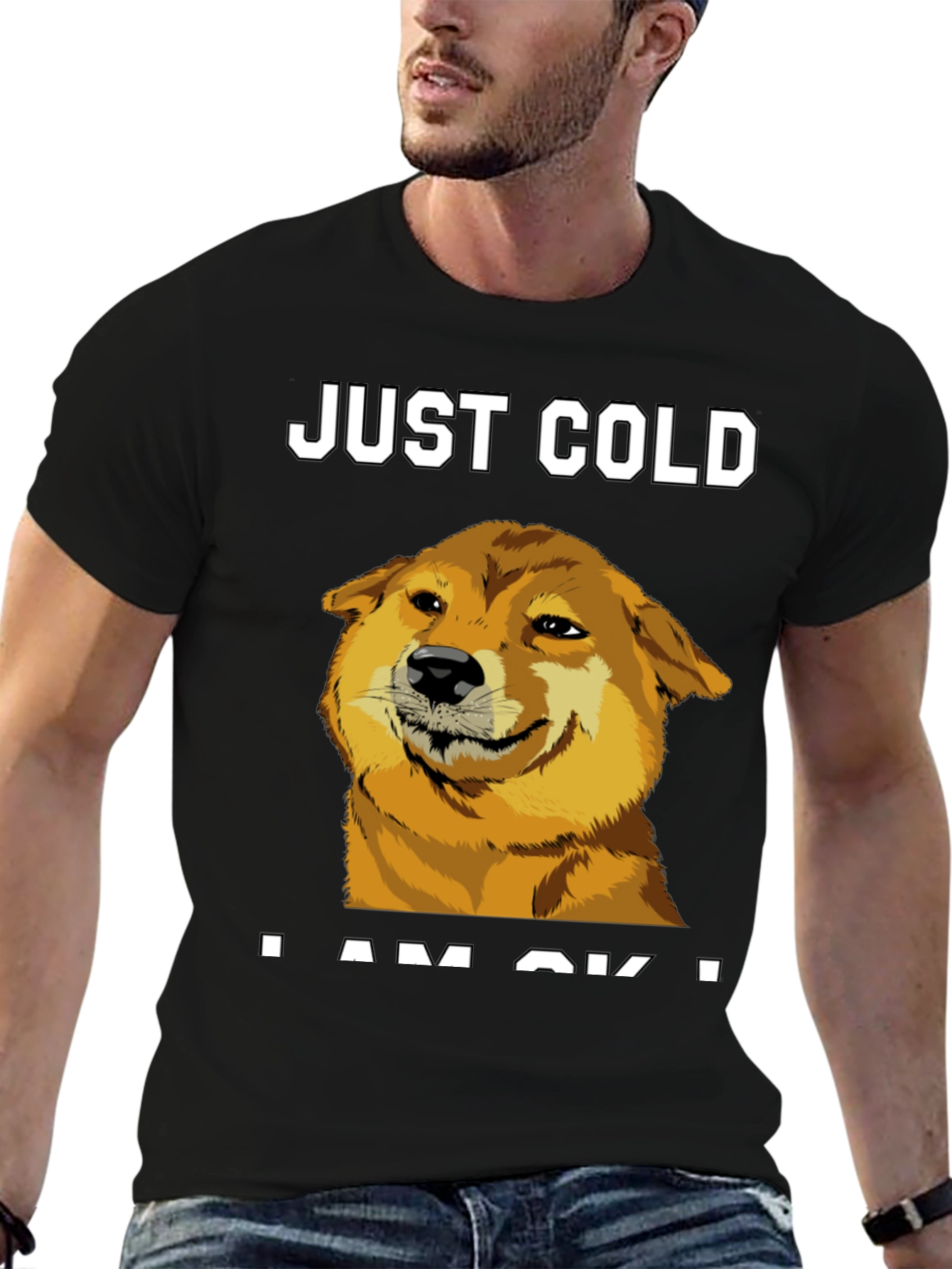 Camiseta Negra Divertida Doge Just Cold I Am Ok