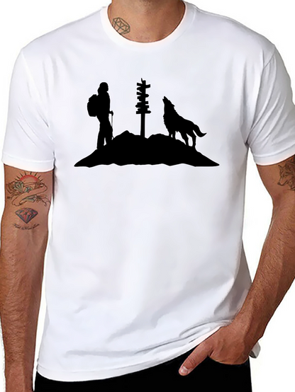 Camiseta Negra Silueta Lobo y Senderista