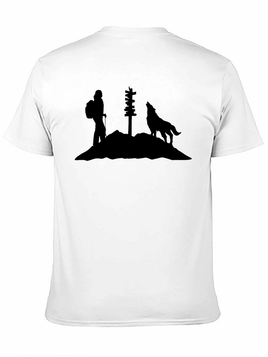 Camiseta Negra Silueta Lobo y Senderista