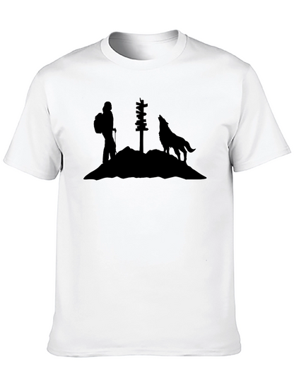 Camiseta Negra Silueta Lobo y Senderista